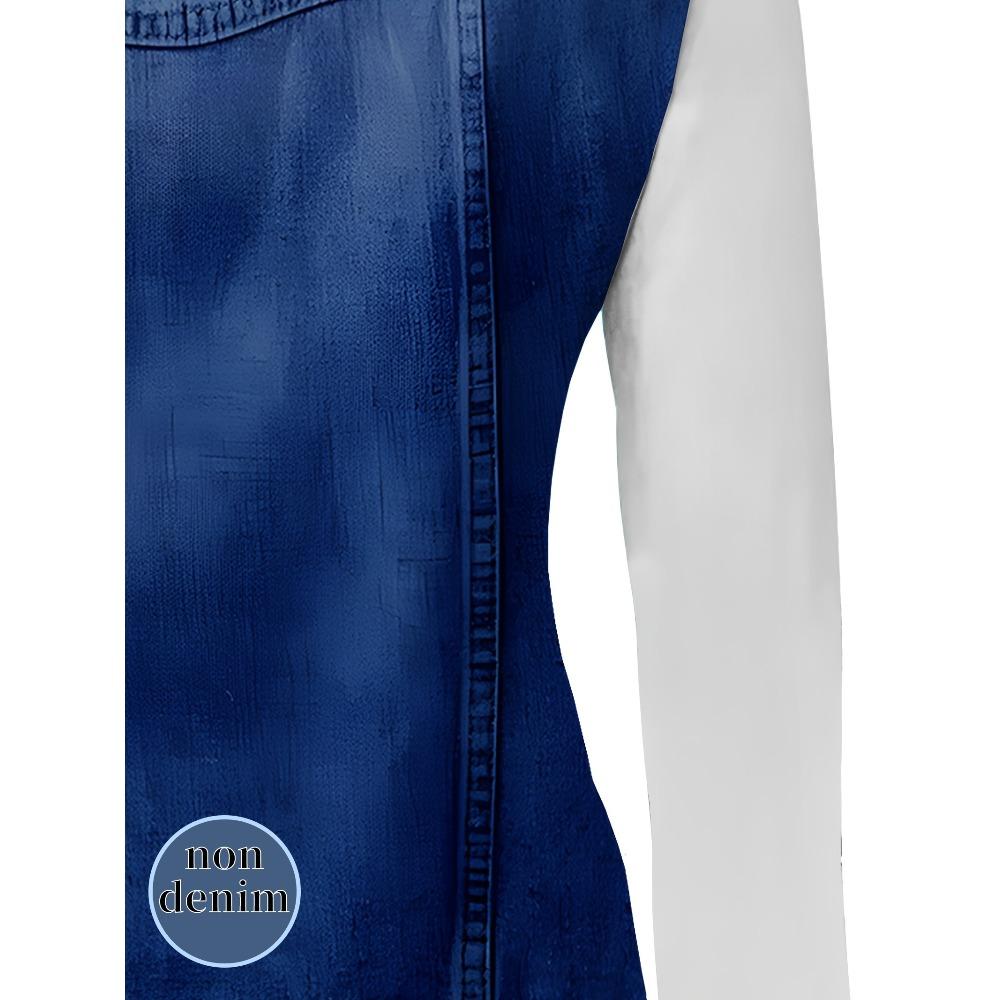Comfortable trend casual elegant style imitation denim fake two-piece element printing pattern women's garden collar zipper long sleeve