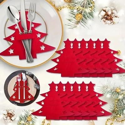 Star Tree Elk Design Cutlery Holder Christmas Knife Fork Pocket Bag Utensil Cover for Holiday Table Decoration