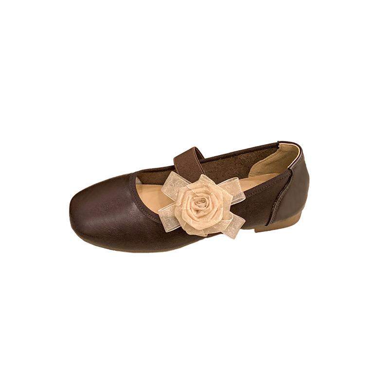 Flat bottom gentle Mary Jane single shoes women's shoes 2025 spring and autumn French flowers with skirt ballet evening shoes