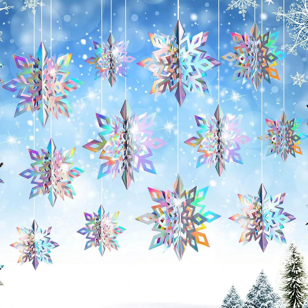 2025 Christmas Snowflake Decor 6Pcs 3D Paper Snowflake Hanging Ornaments for Christmas Tree Winter Wonderland Home Decor
