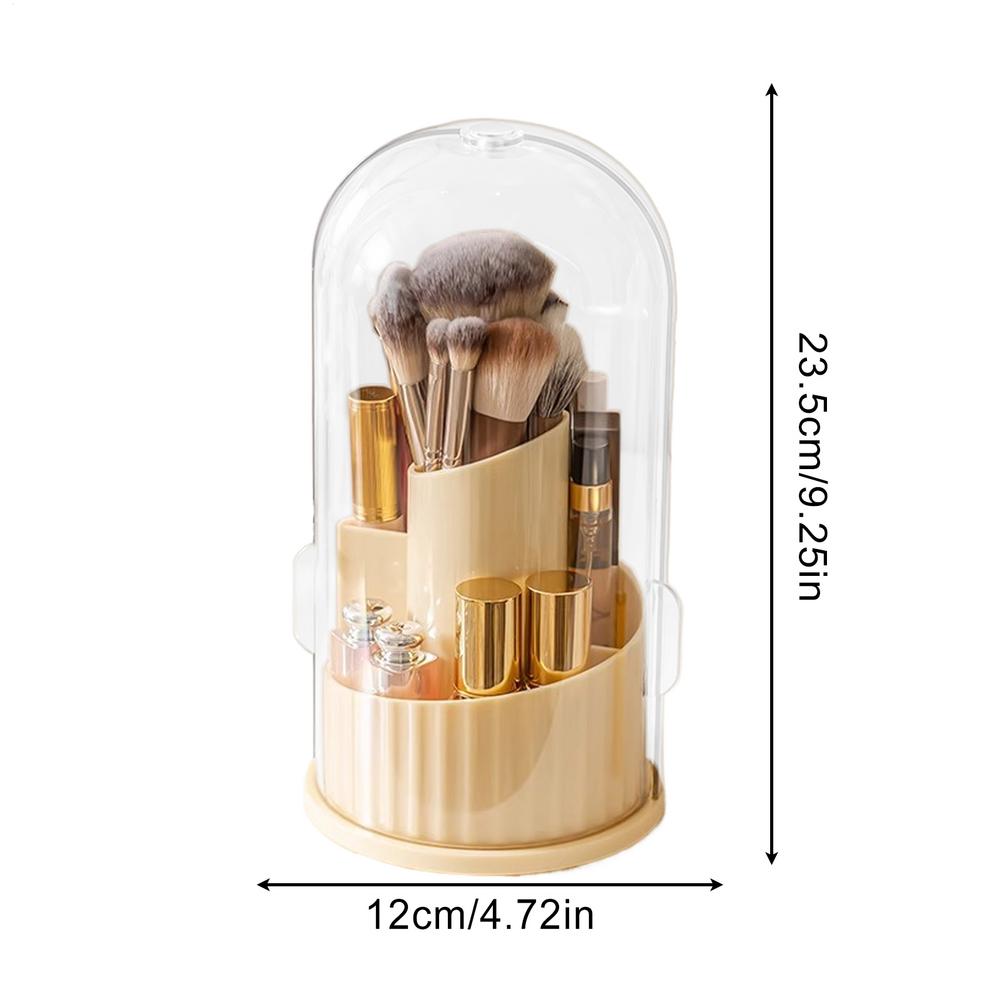 Makeup Brush Holder Jewelry Container 360 Degree Rotating Dustproof Storage Brush Holder with Lid for Cosmetics Travel Desk