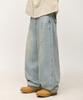 PLACESTUDIOMAN Tab Point Washed Natural Damage Wide Balloon Denim Pants [Light Blue]