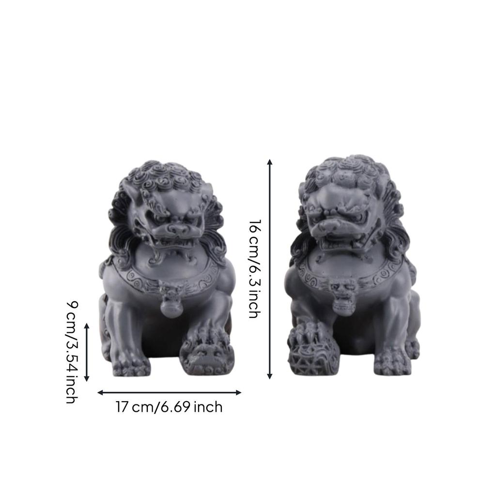 Lion Figurines Chinese-Styled Standing Ornaments Carved