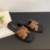 One-word wear square head sandals wedge heel new French beautiful skirt with 2025 platform slippers women's summer vacation