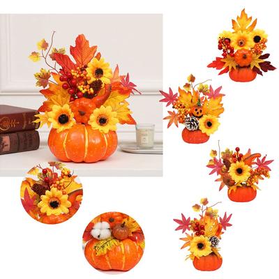 Arrangement Artificial Fall Home Decor Thanksgiving Party Maple Leaf Pumpkin Autumn Harvest Halloween Decorations