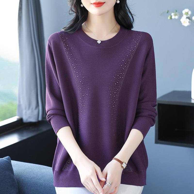 Autumn Winter Women 2025 New Sweater Fashionable Round Neck Base Shirt Middle-aged Mother Knitted Top