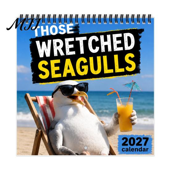 Annual Schedule Organizer Seagull 2027 Wall Calendar, Funny Seaside 12 Monthly Spiral Creative Office Decor Binding Hanging Planner with Thick