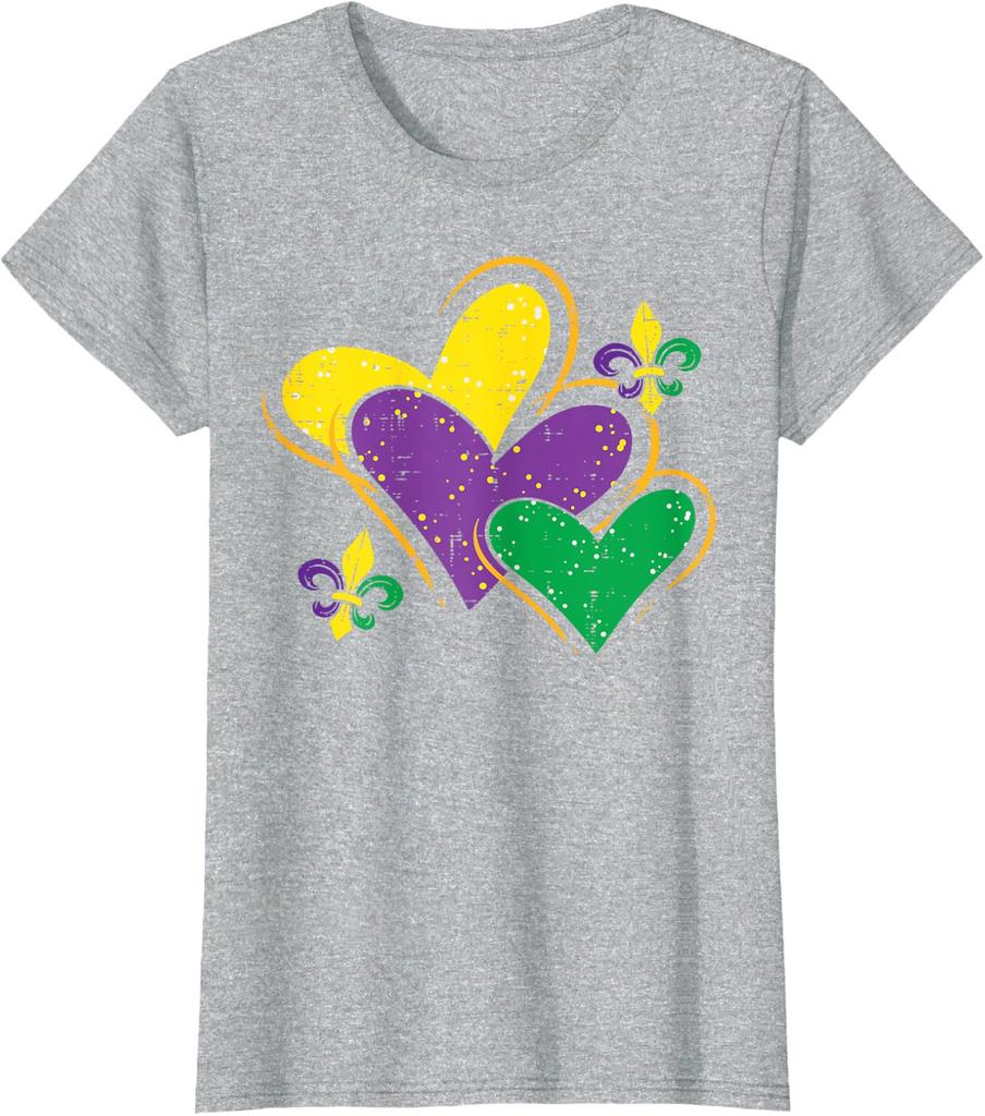 Mardi Gras Hearts Cute Carnival Outfit Funny Party Ladies' Crewneck T-Shirt