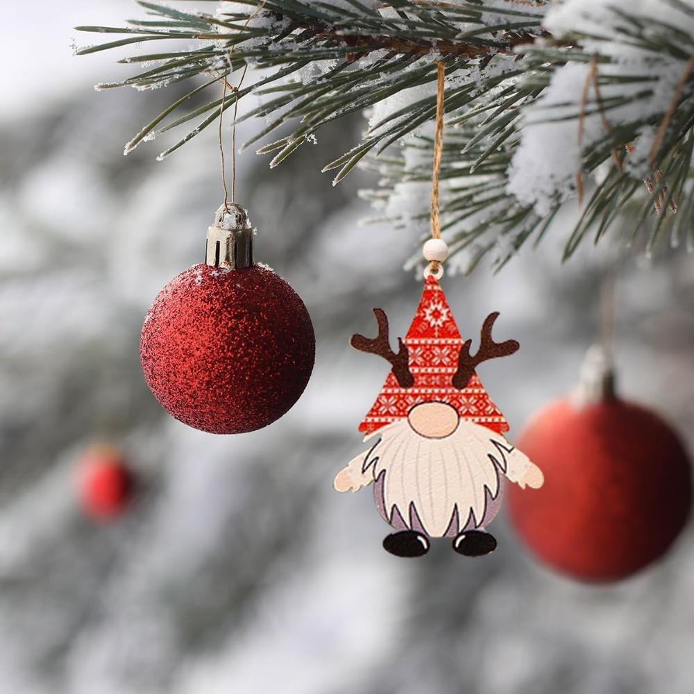 12pcs Christmas Decorations - Colorful Wooden Gnome Pendants for Tree, Festive Hanging Ornaments, Holiday Gnome Crafts, Party Decor