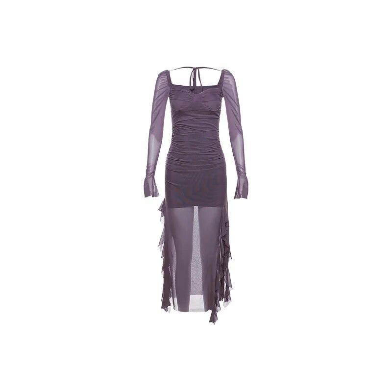 

Sylcue Зимняя вечеринка Queen Фиолетовое сексуальное красивое уверенное элегантное женское полупрозрачное тонкое прямое платье для взрослых S фиолетовый