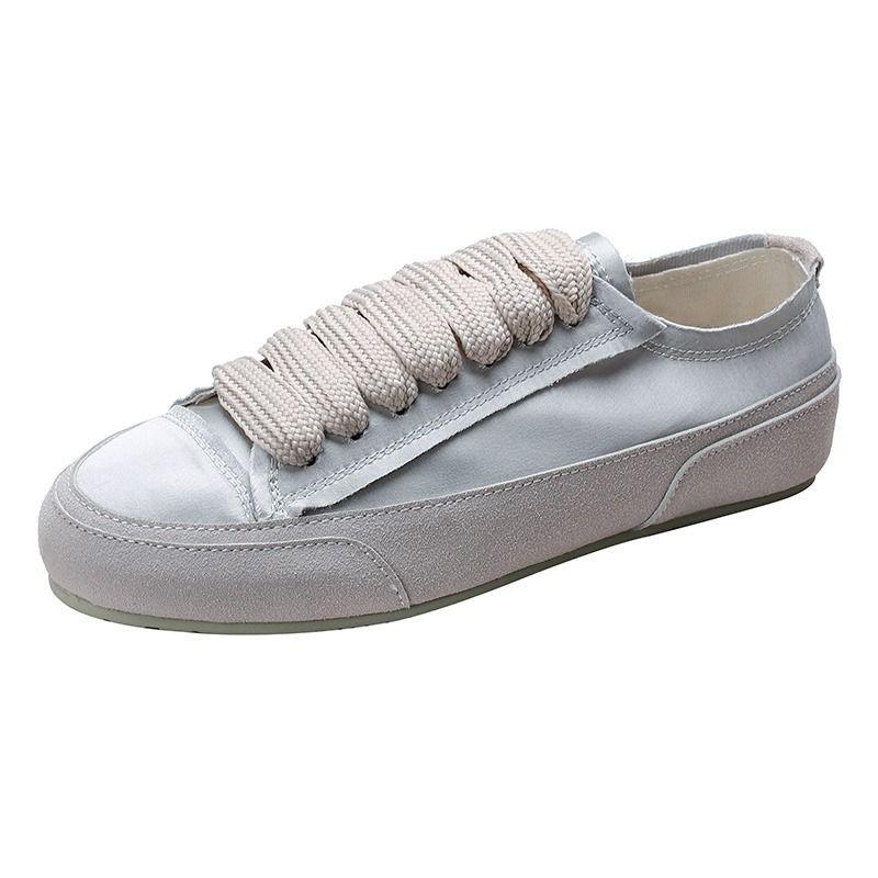 2025 Seide Spanische Nische Damen Flache Weiße Canvas-Schuhe für Frühling/Herbst - Lässiger, Sportlicher Stil