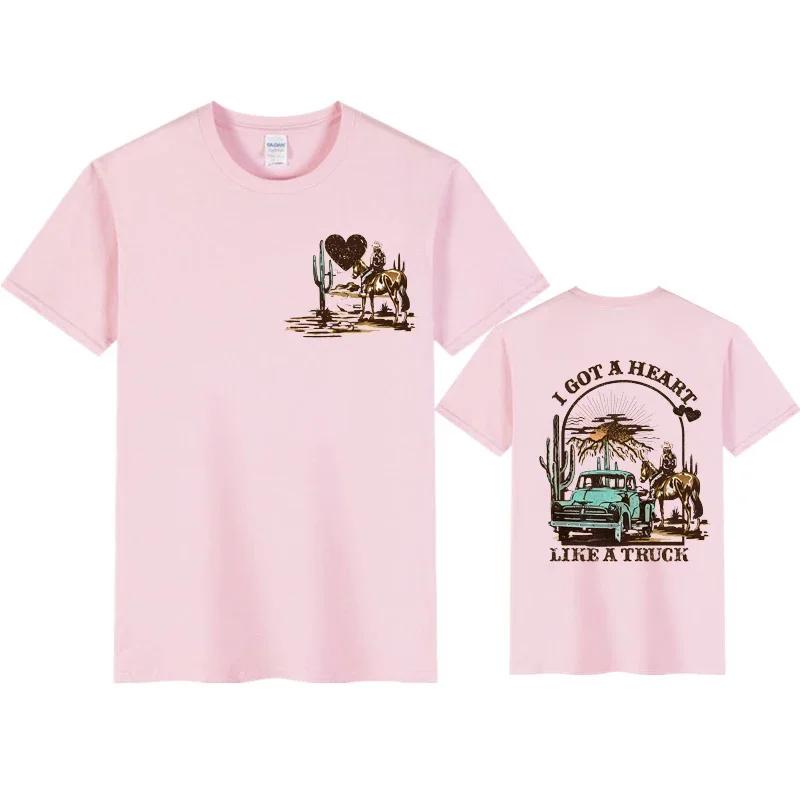 

Women Tshirts I Got A Heart Like A Truck Front and Back Shirt Cowboy Tshirts Western Rodeo Desert T Shirts for Women Clothing 4XL