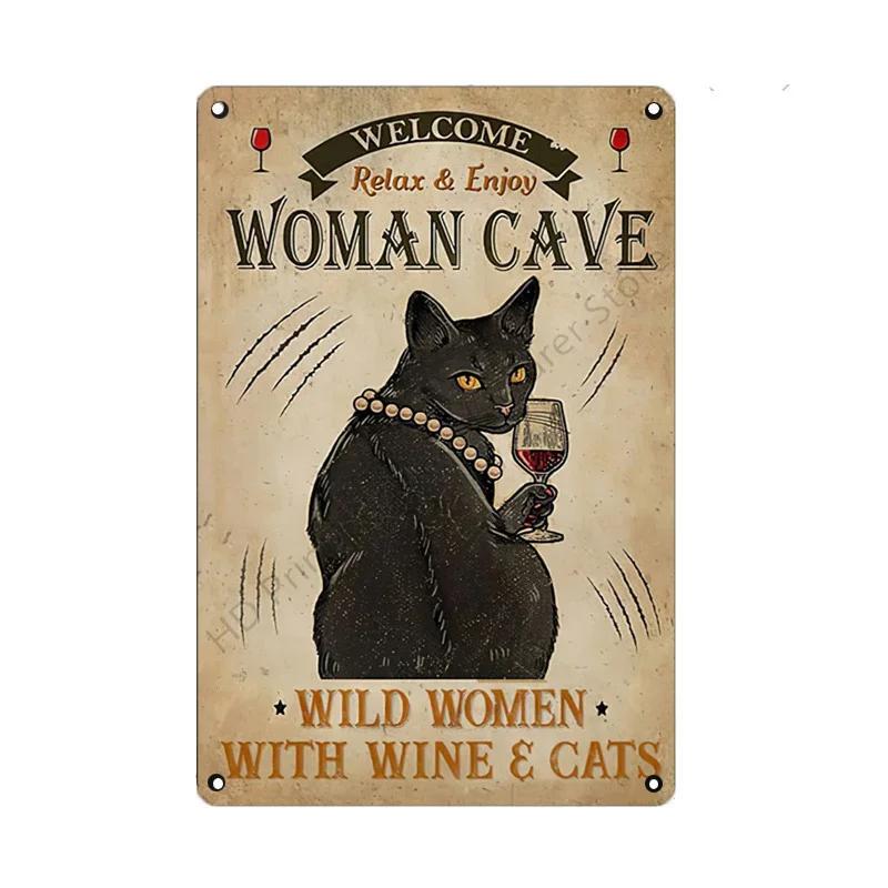 Black Cat Metal Sign Vintage Cattle Metal Plaque Tin Painting Art Poster Kitchen Decoration For Living Room Pet Shop Wall Decor