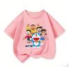 Summer Cute Crew Neck T Shirt Kids Lovely Cartoon Print Trendy Street Casual Tops Doraemon Boys Girls Outfit 314Y