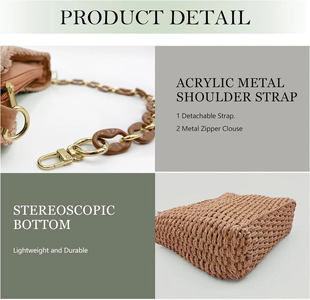 Straw Woven Shoulder Bag For Women Small Summer Beach Travel Crossbody Handbag Classical Satchel Purse
