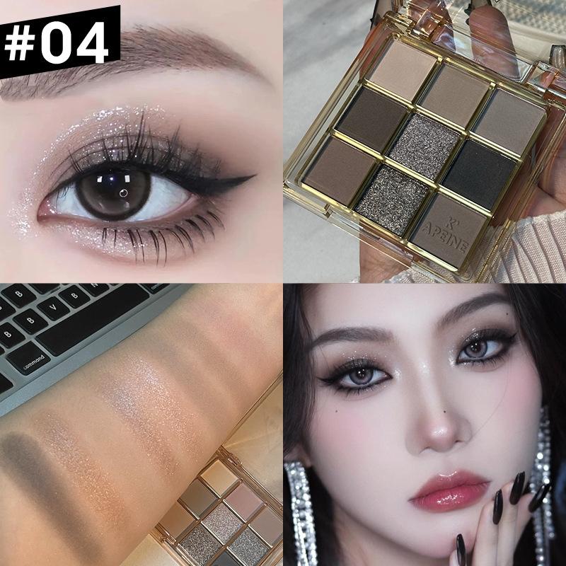 Palette Ombretti Opachi 9 Colori, Tonalità Terra con Nero e Marrone, Impermeabile e Resistente al Sudore, Adatta per Tipi Beige Chiari Freddi