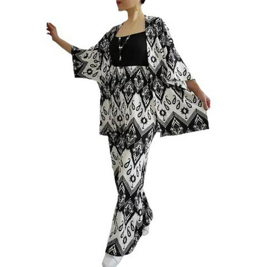 Temu 2024 Summer Women's Loose Plus Size Printed Set: Mid-Sleeve Shirt & Wide-Leg Pants