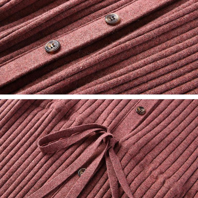 Spring Autumn Lapel Knit Dress Women's Long Loose Tie Sweater Dresses