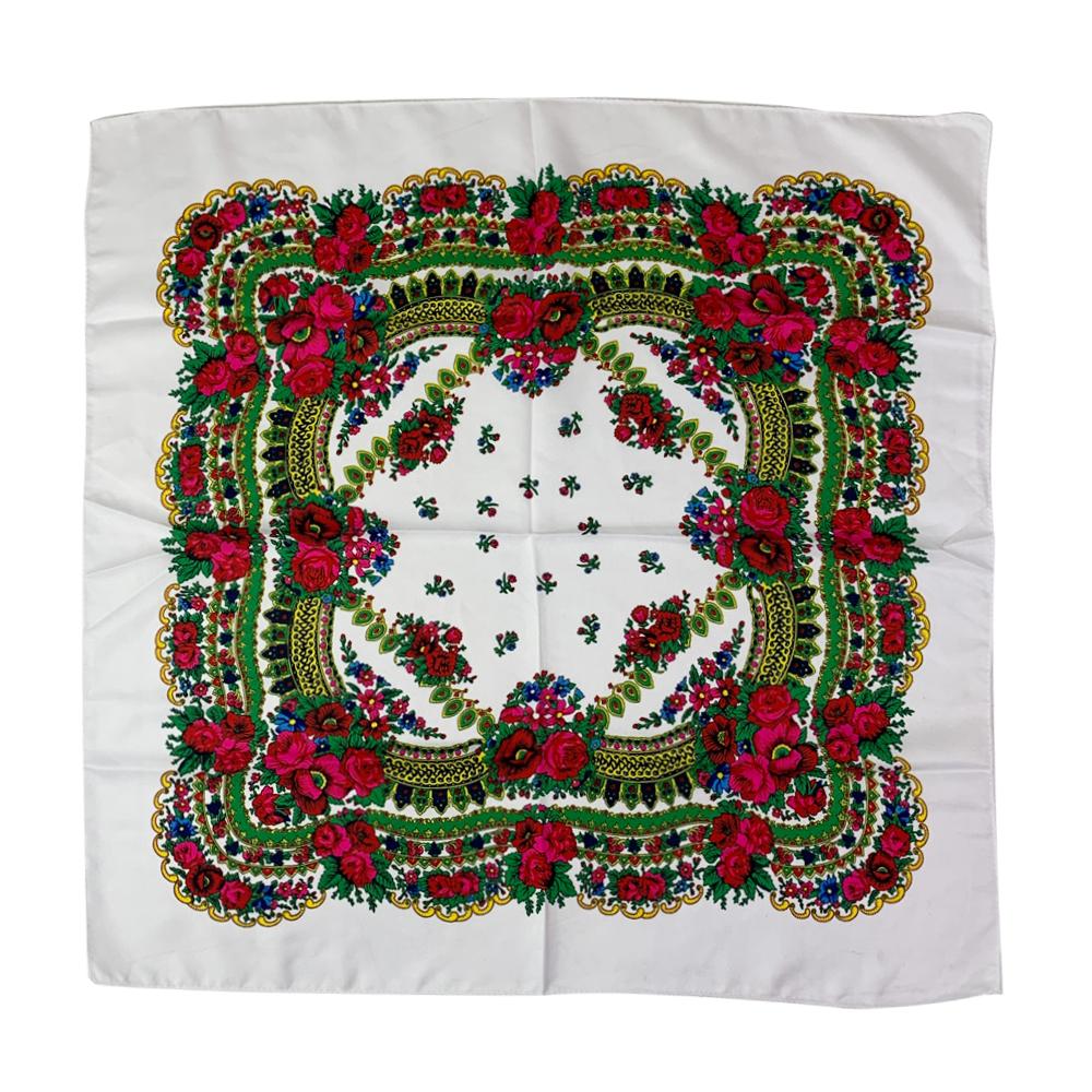 Women Square National Scarf 70*70Cm Russian Retro Floral Print Head Scarves Bandana Foulard Femme Muslim Headwrap Babushka Scarf