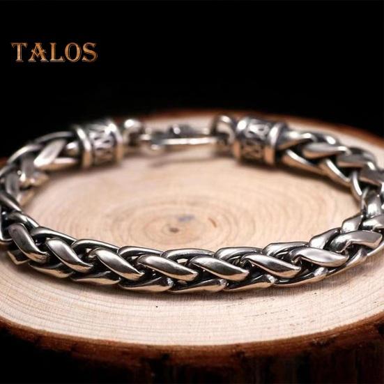 Men Bracelet Thick Hollow Chain Vintage Braided Polished Solid Color Alloy Electroplated Daily Wear Wrist Jewelry Holiday Gift
