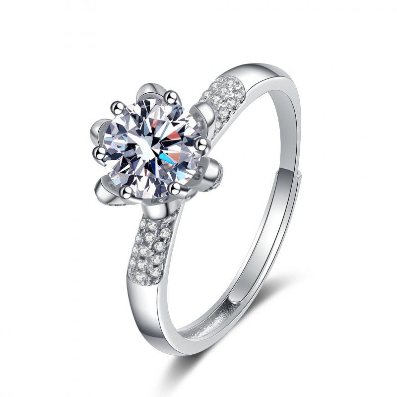 One Carat Six-Prong Moissanite Ring for Women - Internet Celebrity Style Live Broadcast Simulation