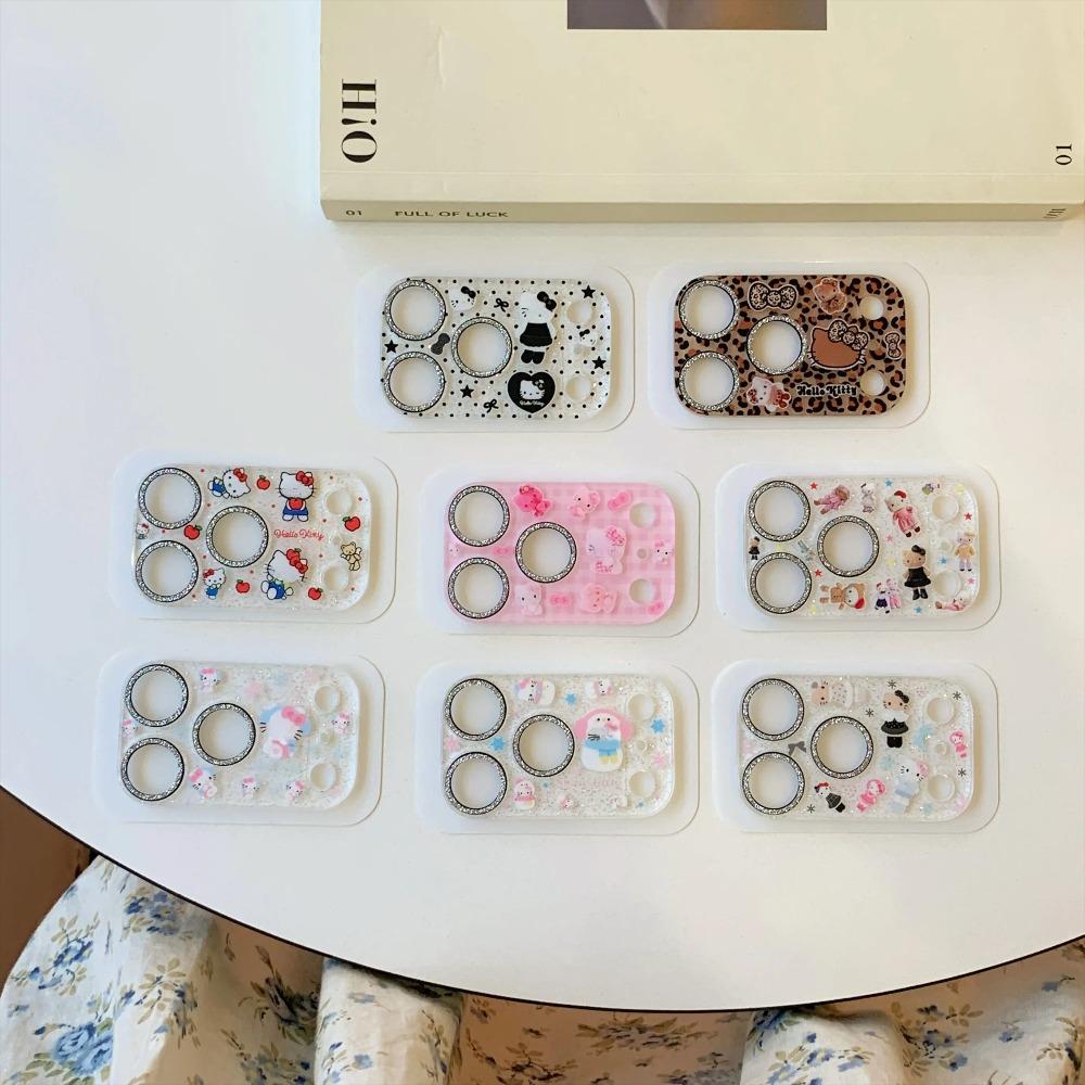 Korean INS Style Cartoon Animation Glitter Bling Camera Protector For IPhone 17 16 15 14 Pro Max Cap Kitty Lens Glass Screen Film Anti-Drop Armor