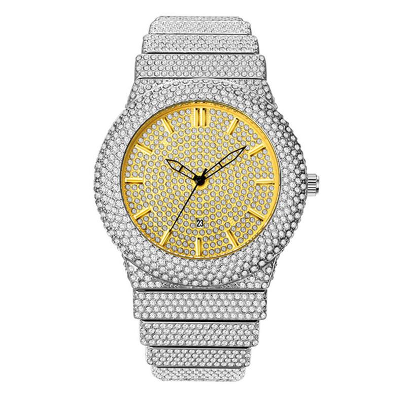 Men Hip Hop Diamond Luxury Brand Golden Date Quartz Watches