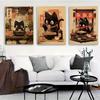 3pcs/set Japanese Black Cat Eating Noodles Canvas Print Black Cat Animal Kitchen Wall Art Poster for Modern Nursery Home Decor