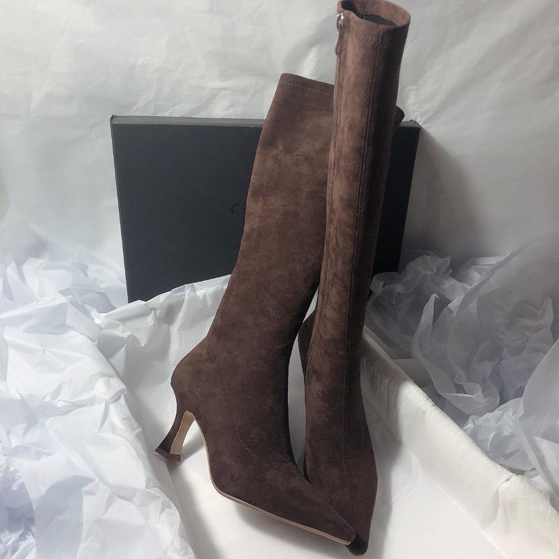Fashion Women Stretch Slim Modern Long Boots Pointed Toe Knee High Booties Street Style High Heels Party Stripper Female Shoes