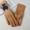 Cute Cat Embroidered Suede Leather Plus Velvet Thicken Riding Warm Gloves Winter Outdoor Sport Full Finger Touch Screen Driving