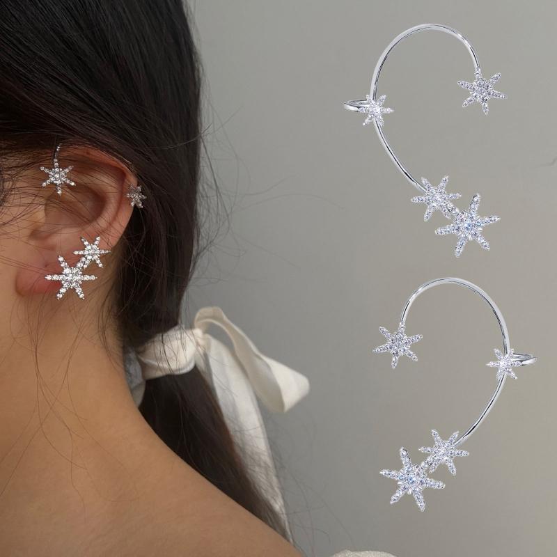 Zirkon Schneeflocken Ohrring Sternburst Ohrringe für Frauen Schneeflocken Ohrklemme Ohrringe ohne Piercing Ohrclip Freundinnengeschenk
