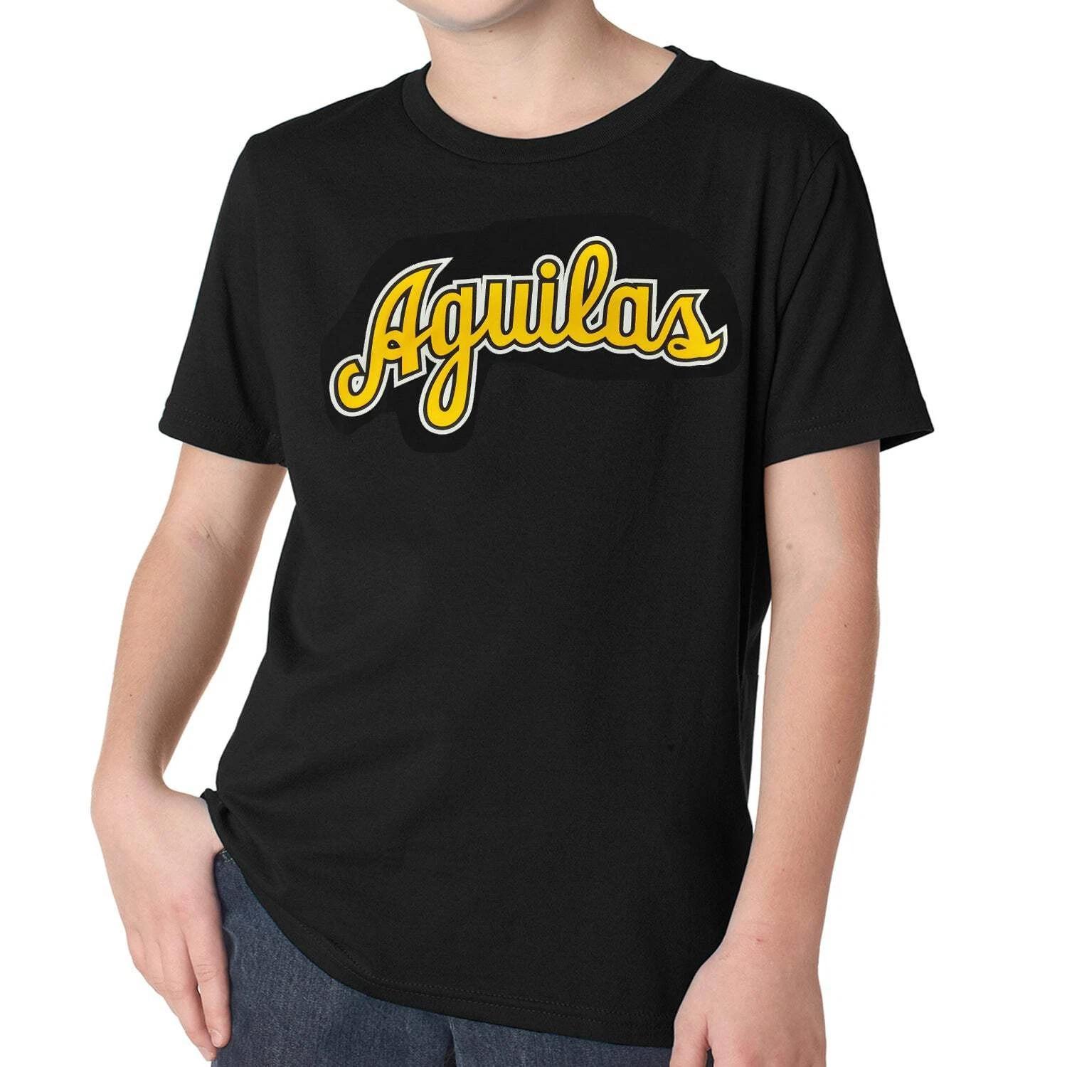 Aguilas Cibaenas YOUTH T shirts with YELLOW-WHITE cursive letters 4XL