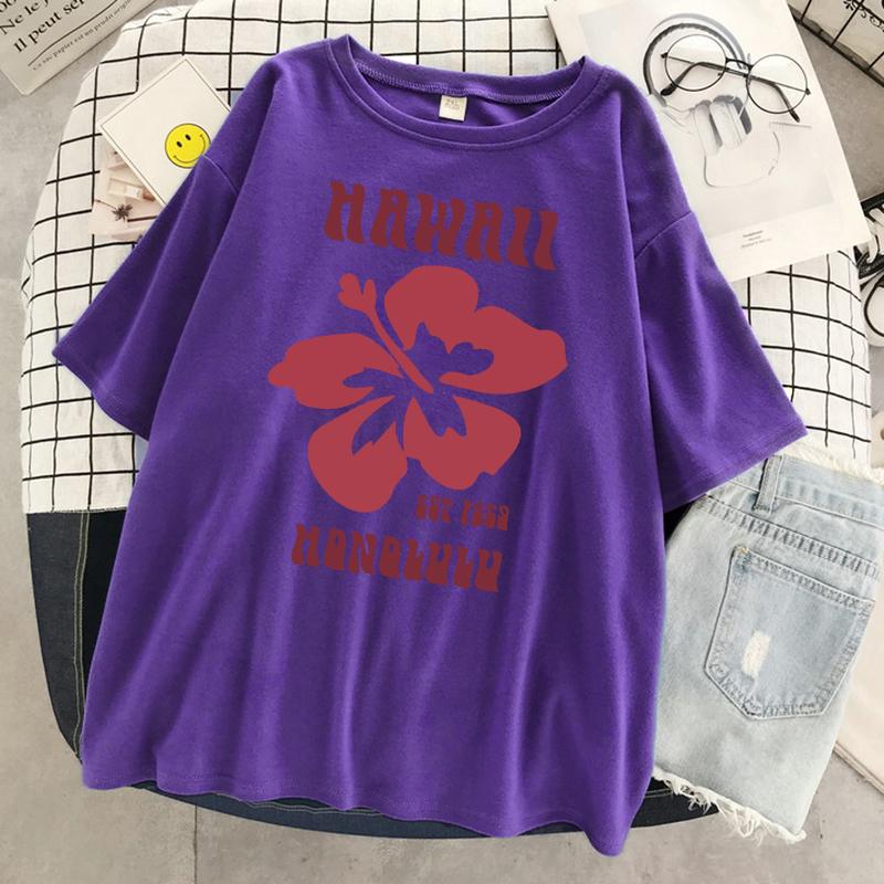 Hawaii Est 1959 Honolulu Print T-Shirt Damen Sommer Rundhals T-Shirts Baumwolle Atmungsaktiv Kurzarm Sport Lässig T-Shirt