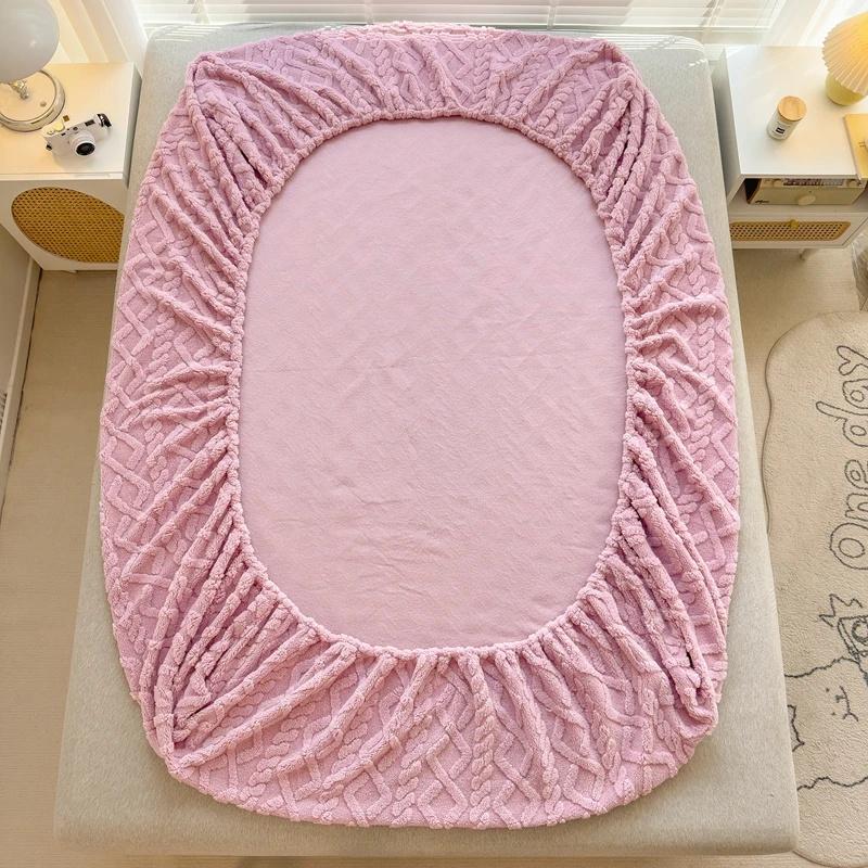 Flannel Sheets Fashion Solid Color Jacquard Comfortable Soft Elastic Bedspread Coral Fleece Fluffy Fitted Bed Sheets for Bed