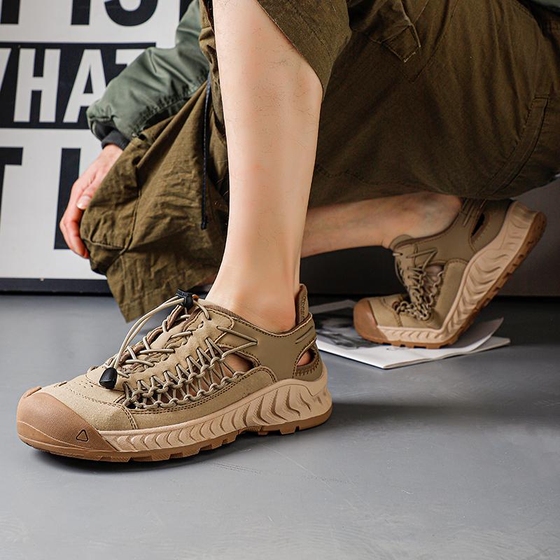 Fashion 2025 Handmade Sandals Men Breathable Summer Shoes Man Outdoor Men Sandals Antiskid Beach Sandals Hollow Leather Mens Shoes