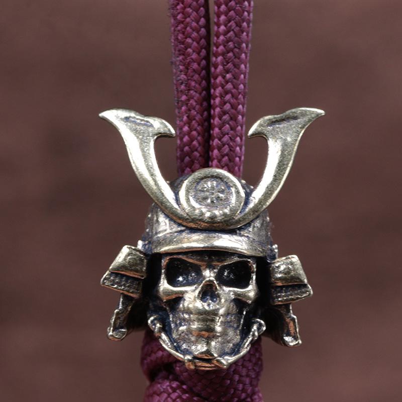 Japenese Samurai Skull Helmet Brass Knife Bead EDC DIY Paracord Woven Bracelet Lanyard Pendant Accessories Outdoor Tool Hangings