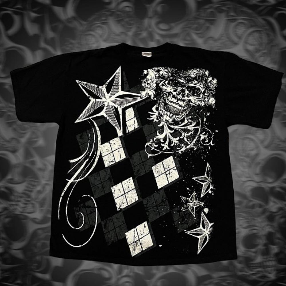 Vintage Graphic Print Short Sleeve Tees Top Harajuku Y2K Men's T-shirts Gothic Grunge Loose Tops Streetwear