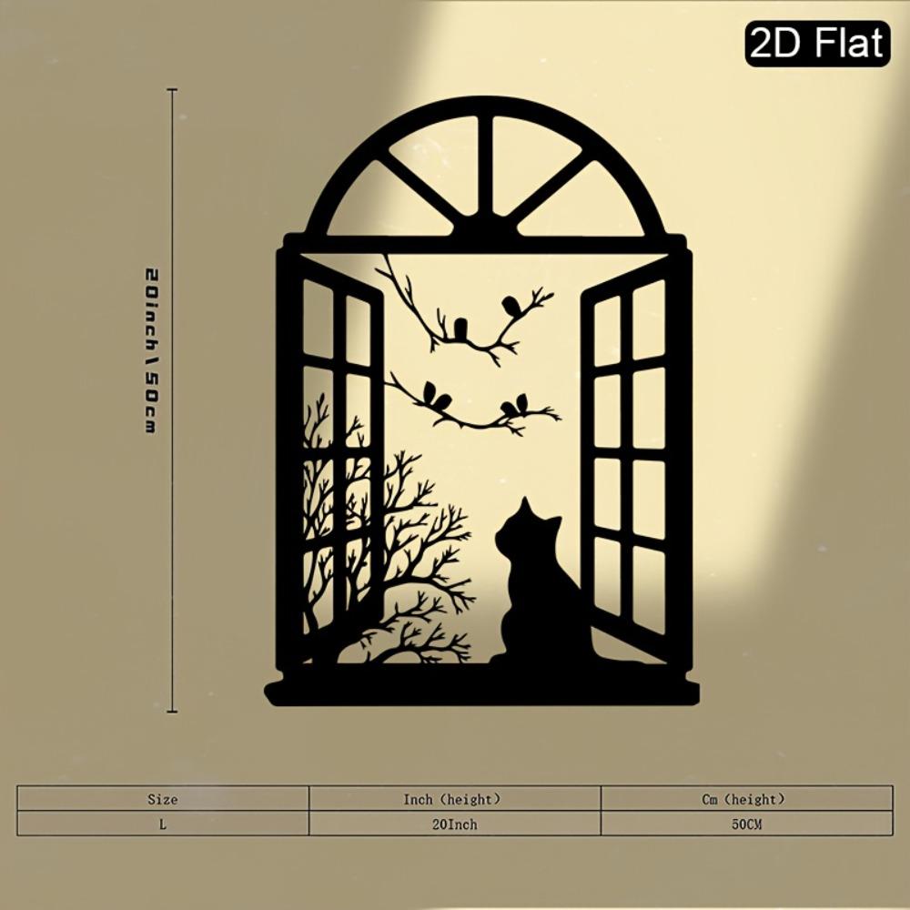 1pc Cat Birds Silhouette Window View Metal Wall Art, Detailed Craftsmanship Artistic Metalwork Sculpture, Housewarming Gift Christmas Decoration