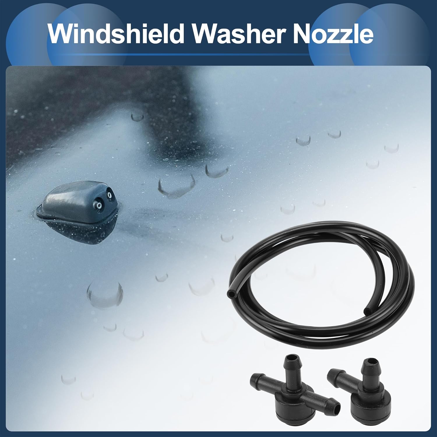 Windshield Washer Nozzle Front Windshield Spray Nozzles Wiper Spray Washer Jet with 1.2 Meter Fluid Hose No.31391513/9178897 for Volvo C30 Black