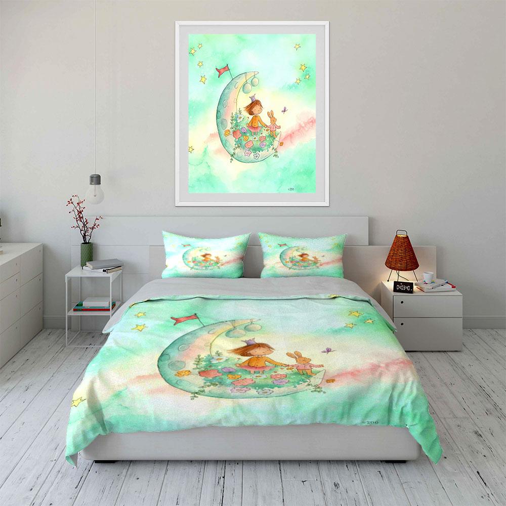Fairy Tale Moon Nursery Decor Soft Comfortable Duvet Cover Bedding Set Included 1*Duvet Cover & 2*Pillowcases, Gift