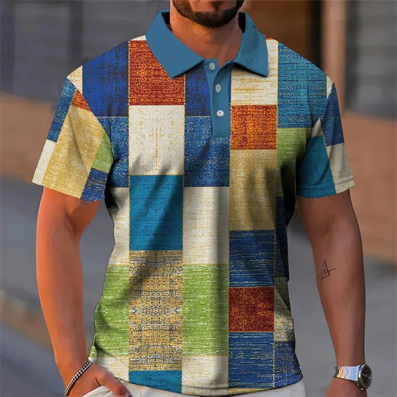 

Summer Vintage Colorful Grid 3D Printed POLO Shirt Men s Casual Gentleman Short-sleeved Top Outdoor Casual Men s and Women s Polo Shirt S
