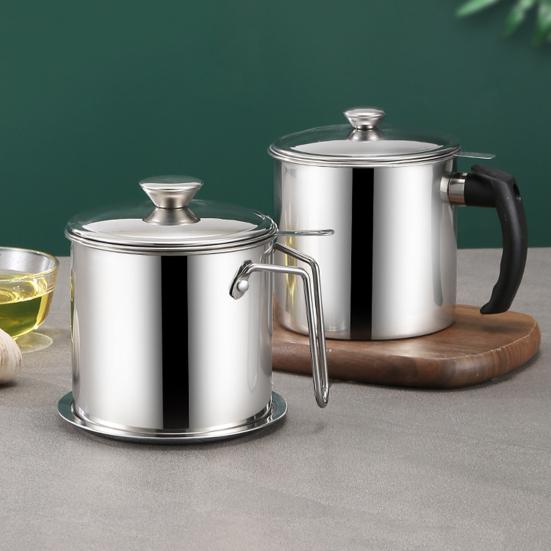 Edelstahl Ölfilterbehälter mit Feinmaschen-Sieb 1,4/1,8L Große Kapazität Küchenölkrug zum Frittieren Kochen Rostbeständig Hitzebeständig Ölkanne