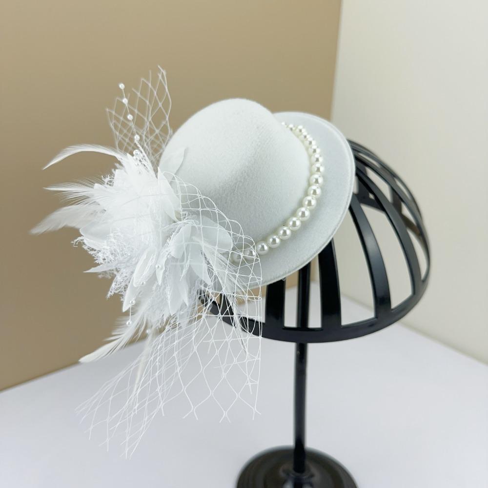 Exquisite Vintage Fascinator Hat Elegant Small Top Hat Fashion Mesh Feather Hair Clip Party белый