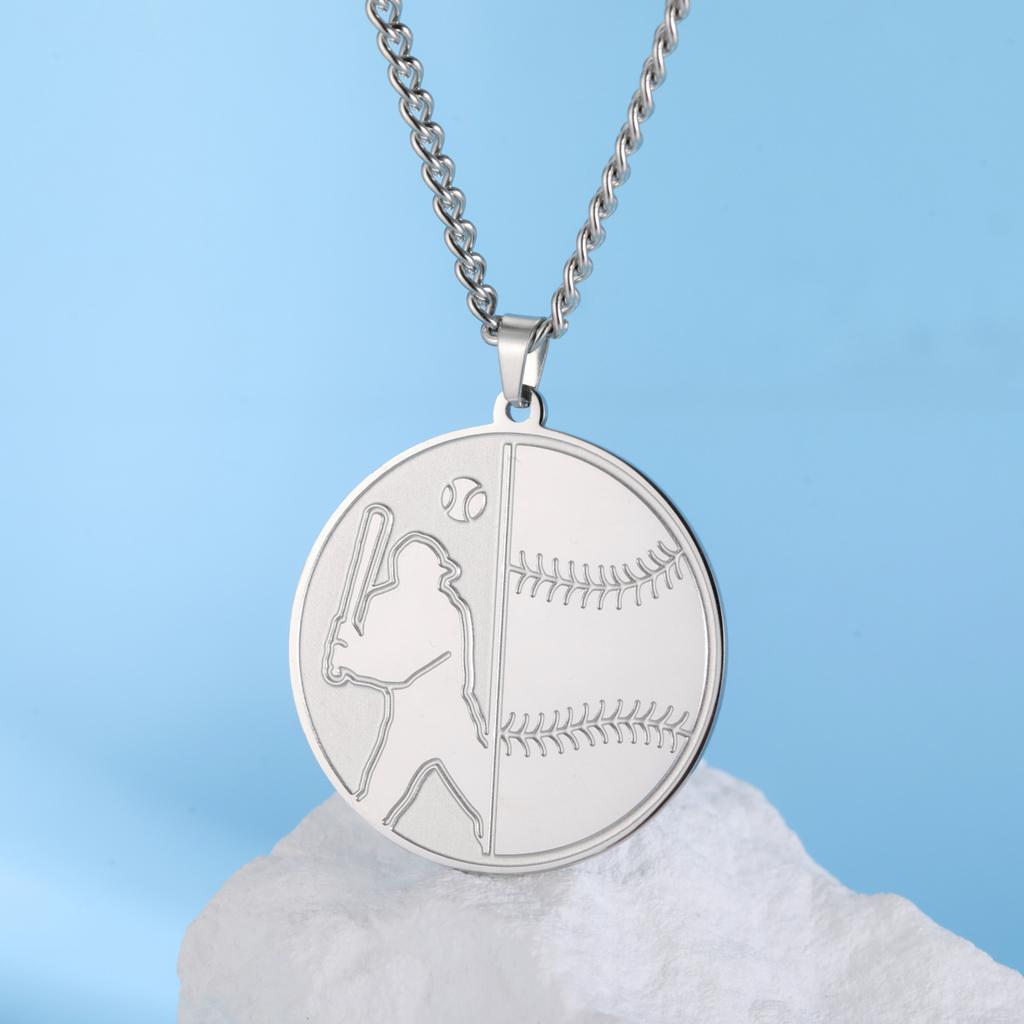 Lemegeton BasketBall Necklace For Boy Men's Hip Hop Sports Necklace Stainless Steel Gold Plated Vintage Baseball Sports Chain