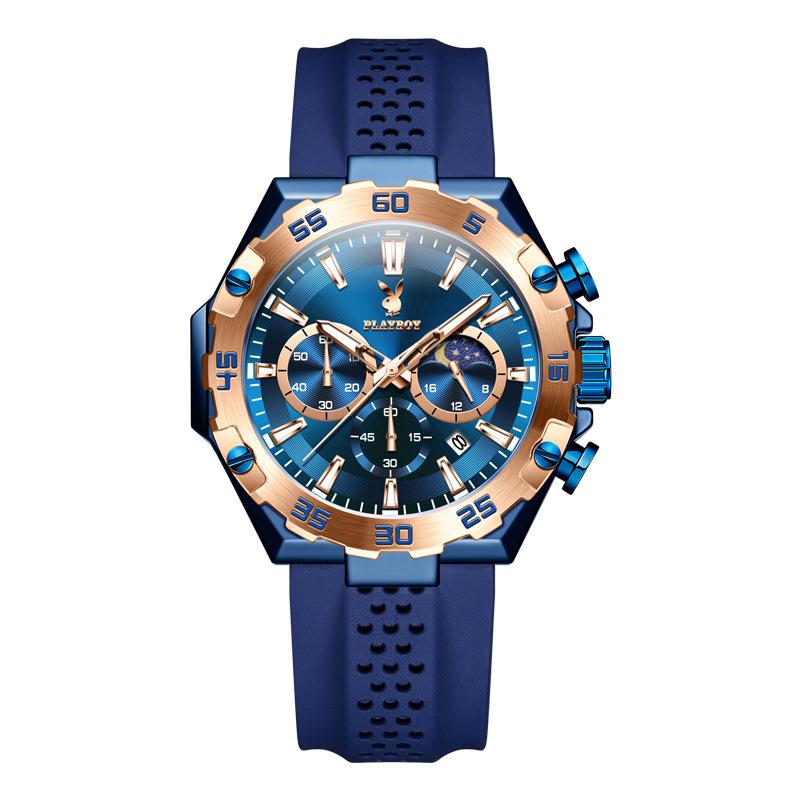 Playboy Men's Multi-Function Waterproof Sports Watch with Large Dial and Three Eye Design.