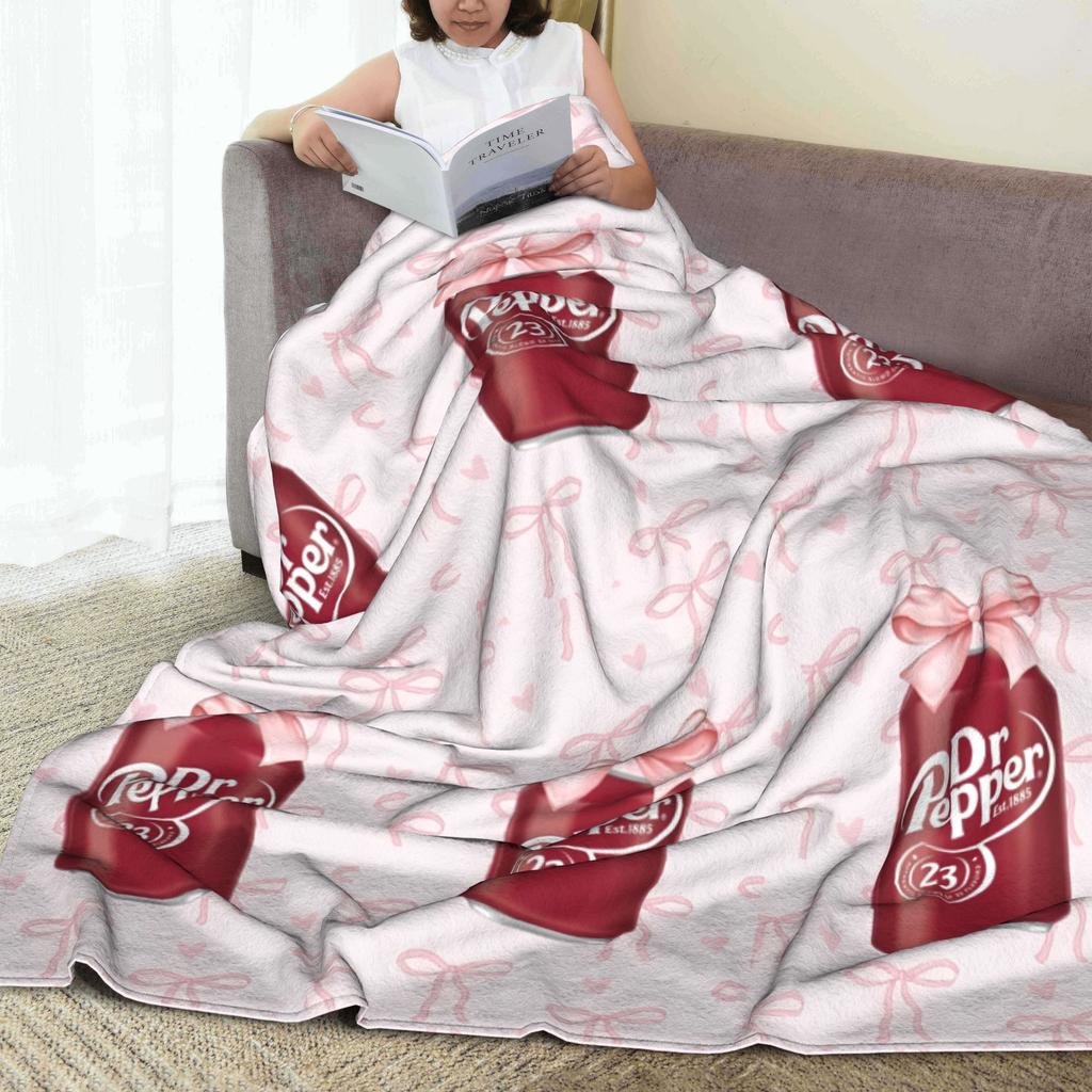 Dr Pepper Pink Ribbon Blanket Drink Fleece Vintage Warm Throw Blanket for Home Spring/Autumn