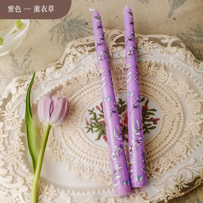 

2PCS Long Candles Floral Printed Colored Taper Candle Lot Wedding Candles for Stylish Home Décor