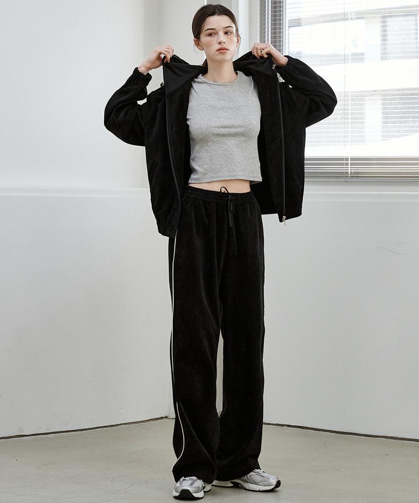 MALOUPE 2170 Velvet Elastic Waist Pants (Black)