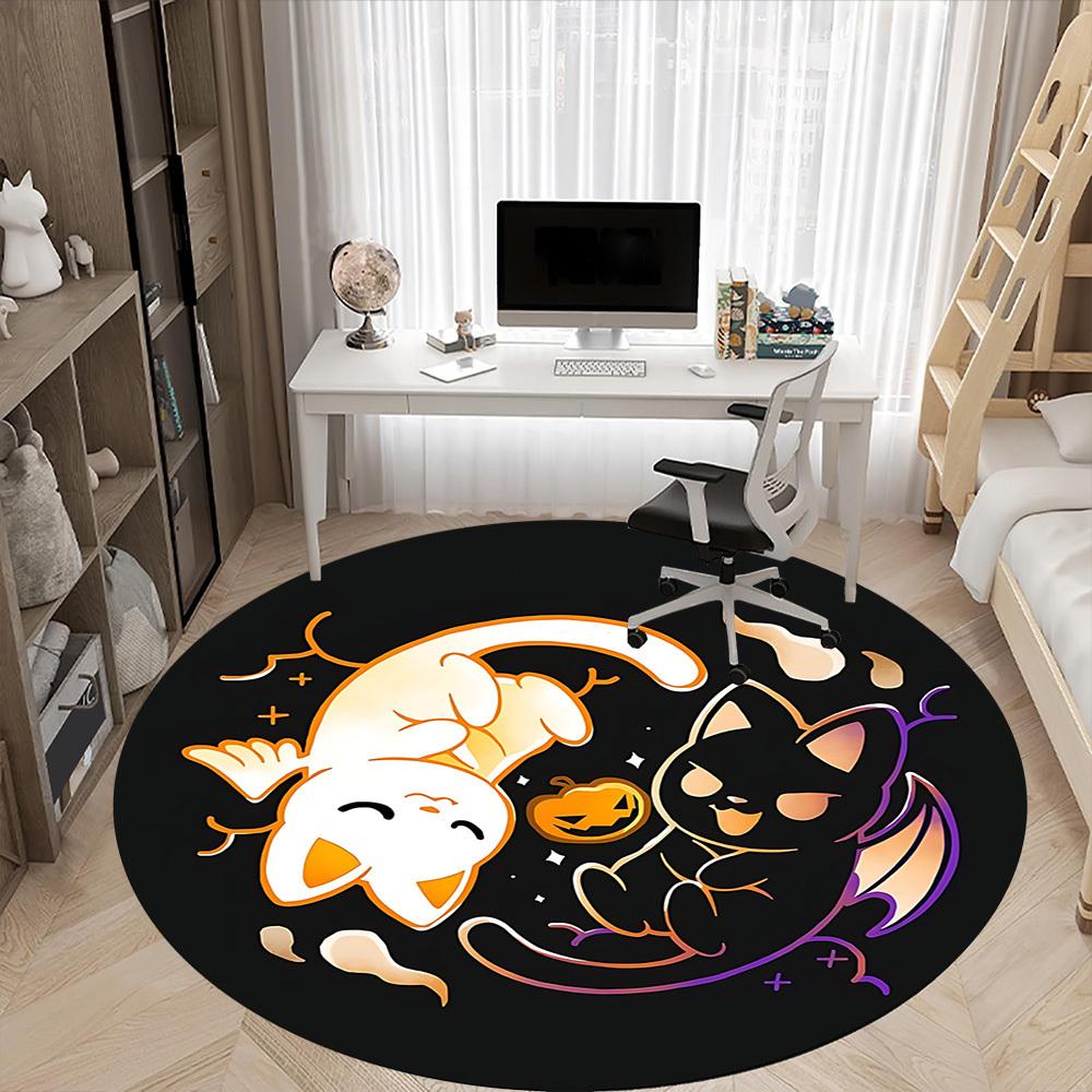 1pc Halloween Cats Office Round Area Rug, Under Office Chairs Bedroom Living Room Home Decor, Room Deco, Available in Various Sizes