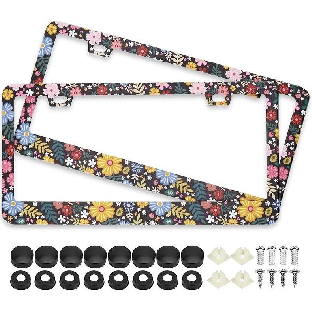 Splicing Skull Ghost Bat License Plate Frames, 2 Pack Halloween Horror Car Plate Frame, Stainless Steel License Plate Holders Covers With Free Screws